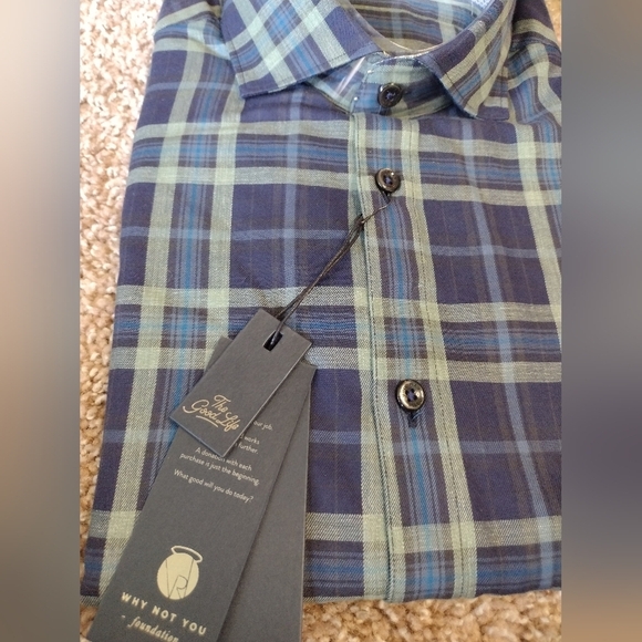 Good Man Brand Blue and Green Plaid Men's Long Sleeve Button Down Shirt NWT - Picture 4 of 6